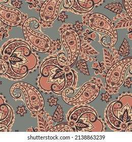 Paisley Floral oriental ethnic Pattern. Vector Seamless Ornamental Indian fabric patterns.