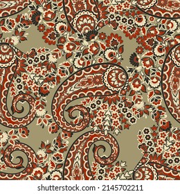 Paisley Floral oriental ethnic Pattern. Seamless Vector Ornament. Ornamental motifs of the Indian fabric patterns.
