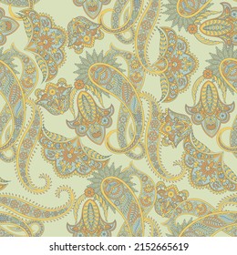 Paisley Floral oriental ethnic Pattern. Seamless Vector Ornament. Ornamental motifs of the Indian fabric patterns.