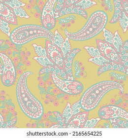 Paisley Floral oriental ethnic Pattern. Seamless Vector Ornament. Ornamental motifs of the Indian fabric patterns.