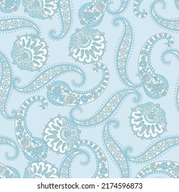 Paisley Floral oriental ethnic Pattern. Seamless Vector Ornament. Ornamental motifs of the Indian fabric patterns