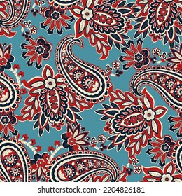 Paisley Floral oriental ethnic Pattern. Seamless Vector Ornament. Ornamental motifs of the Indian fabric patterns.