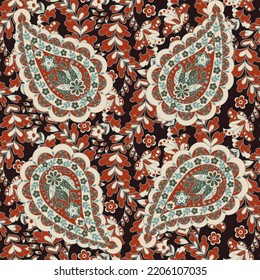 Paisley Floral oriental ethnic Pattern. Seamless Vector Ornament. Damask fabric patterns.