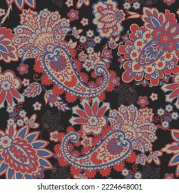 Paisley Floral oriental ethnic Pattern. Vector Seamless Ornamental Indian fabric patterns.