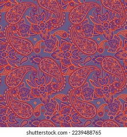Paisley Floral oriental ethnic Pattern. Seamless Vector Ornament. Ornamental motifs of the Indian fabric patterns.