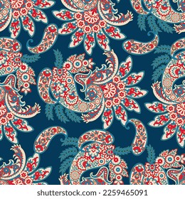 Paisley Floral oriental ethnic Pattern. Seamless Vector Ornament. Ornamental motifs of the Indian fabric patterns