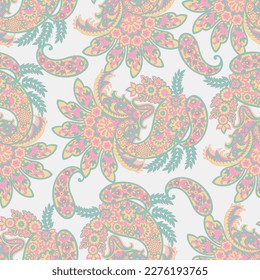 Paisley Floral oriental ethnic Pattern. Seamless Vector Ornament. Ornamental motifs of the Indian fabric patterns