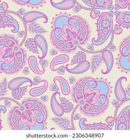 Paisley Floral oriental ethnic Pattern. Seamless Vector Ornament. Ornamental motifs of the Indian fabric patterns.