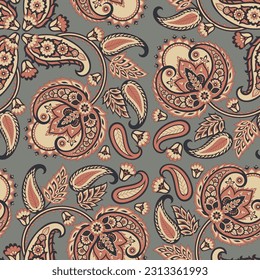 Paisley Floral oriental ethnic Pattern. Seamless Vector Ornament. Ornamental motifs of the Indian fabric patterns.