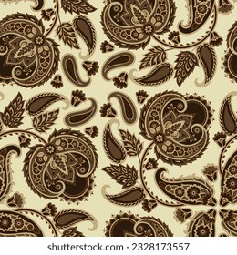 Paisley Floral oriental ethnic Pattern. Seamless Vector Ornament. Ornamental motifs of the Indian fabric patterns.