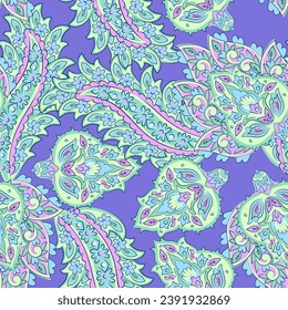 Paisley Floral oriental ethnic Pattern. Seamless Vector Ornament. Ornamental motifs of the Indian fabric patterns.