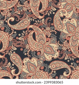 Paisley Floral oriental ethnic Pattern. Seamless Vector Ornament. Ornamental motifs of the Indian fabric patterns.