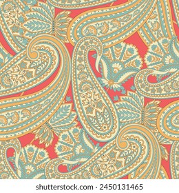 Paisley Floral oriental ethnic Pattern. Seamless Vector Ornament. Ornamental motifs of the Indian fabric patterns.