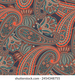 Paisley Floral oriental ethnic Pattern. Seamless Vector Ornament. Ornamental motifs of the Indian fabric patterns.