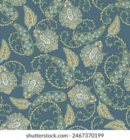 Paisley Floral oriental étnico patrón. Adorno de Vector sin costuras. Motivos ornamentales de los patrones de tela india