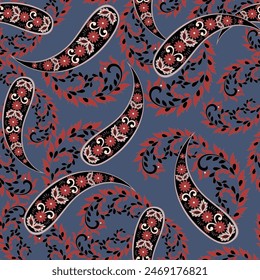 Paisley Floral oriental ethnic Pattern. Seamless Vector Ornament. Ornamental motifs of the Indian fabric patterns.