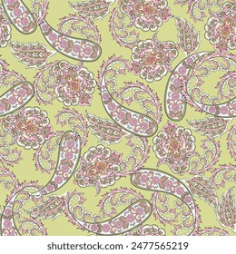 Paisley Floral oriental ethnic Pattern. Seamless Vector Ornament. Ornamental motifs of the Indian fabric patterns