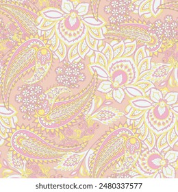 Paisley Floral oriental ethnic Pattern. Seamless Vector Ornament. Damask fabric patterns.