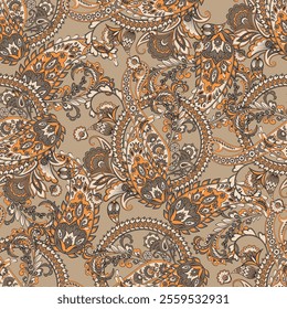 Paisley Floral oriental ethnic Pattern. Seamless Vector Ornament. Ornamental motifs of the Indian fabric patterns.