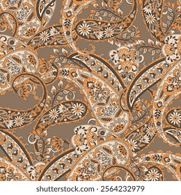 Paisley Floral oriental ethnic Pattern. Seamless Vector Ornament. Damask fabric patterns.
