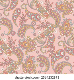 Paisley Floral oriental ethnic Pattern. Vector Seamless Ornamental Indian fabric patterns.
