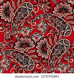 Paisley Floral oriental ethnic Pattern. Seamless Arabic Ornament. Ornamental motifs of the Indian fabric patterns.