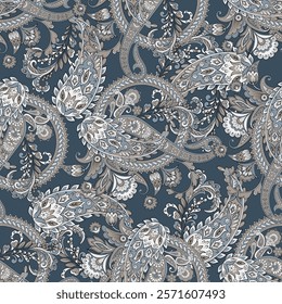 Paisley Floral oriental ethnic Pattern. Seamless Vector Ornament. Ornamental motifs of the Indian fabric patterns.