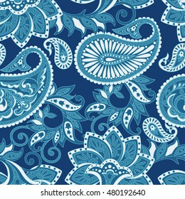Paisley Floral oriental ethnic Pattern. Seamless Arabic Ornament. Ornamental motifs of the Indian fabric patterns.