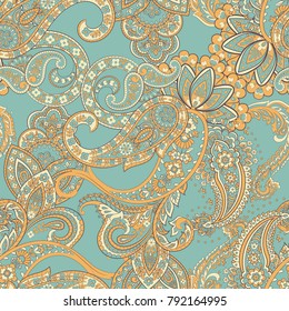 Paisley Floral oriental ethnic Pattern. Seamless Vector Ornament. Ornamental motifs of the Indian fabric patterns.