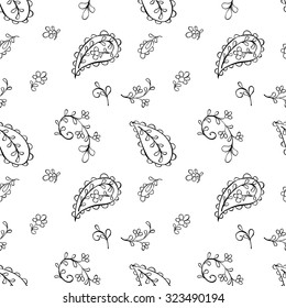 Paisley and floral pattern. Doodle. Hand drawn.