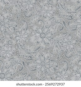 Paisley floral pattern, grey and white colors. Seamless floral pattern-571.