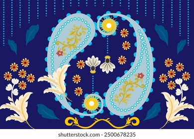  “Vintage Paisley and Floral Pattern with
Ornate Details on a Dark Background - High-
Quality vector for textile design