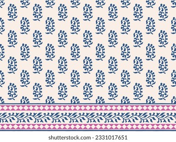 PATRÓN INALÁMBRICO FLORAL PAISLEY EN TODA LA IMPRESIÓN CON ILUSTRACIÓN VECTOR FRONTERIZA