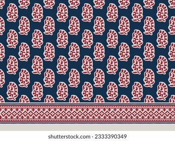PAISLEY FLORAL SEAMLESS PATTERN ALL OVER PRINT WITH BORDER VECTOR ILLUSTRATION