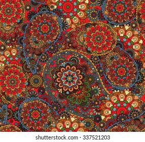 Paisley floral seamless pattern. Seamless pattern based on traditional Asian elements Paisley. Vector illustration.