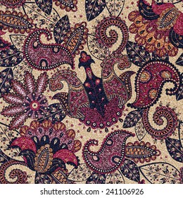 Paisley floral seamless pattern with decorative flowers