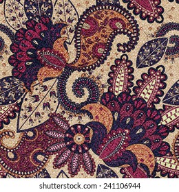 Paisley floral seamless pattern with decorative flowers
