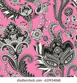 Paisley floral seamless pattern. Indian ornament. Vector decorative flowers. Ethnic style