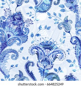 Paisley floral seamless pattern. Indian ornament. Vector decorative flowers and Paisley. Ethnic style. Design for fabrics, cards, web, decoupage