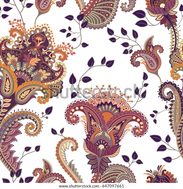 Paisley Blumen Nahtloses Muster Indische Ornamente Vektordekorative Stock Vektorgrafik Lizenzfrei