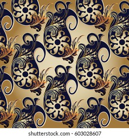 Paisley floral seamless pattern. Light beige ornate background wallpaper illustration with paisley flowers, swirl leaves and antique flourish damask ornaments.Vector luxury  texture for fabric