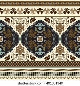 Paisley Floral Seamless Pattern. Vintage Ornamental Border. Design For Ribbon, Textile, Wallpaper, Wrapping Paper