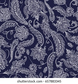 Paisley floral seamless vector pattern in indian style