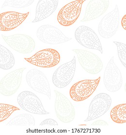 Paisley floral traditional abstract indian seamless pattern vector design. Decorative ornament for fabric print. Hand drawn fluorish spring motifs, paisley outline seamless pattern. Organic design.