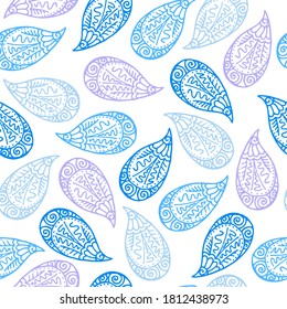 Paisley floral traditional unique indian seamless pattern vector design. Decorative ornament for clothes print. Hand drawn summer motifs, paisley outline seamless pattern. Organic design.
