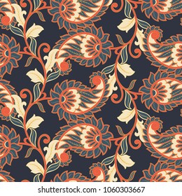 Paisley floral vector illustration in damask style. ethnic background