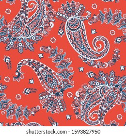 paisley floral vector illustration in damask style. seamless background