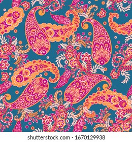 paisley floral vector illustration in damask style. seamless background