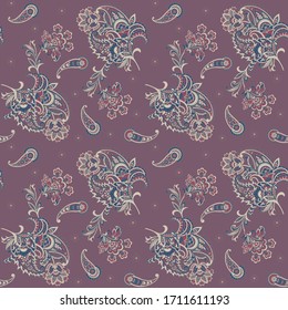 paisley floral vector illustration in damask style. seamless background