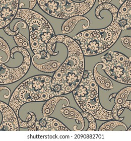 paisley floral vector illustration in damask style. seamless background
